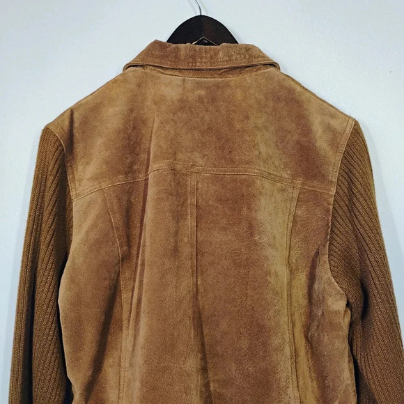 Relativity Brown Suede Leather Trucker Jacket Ribbed Knit Sleeves Size Large - Picture 6 of 11